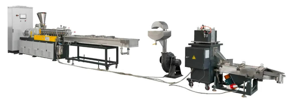 Granuwel Twin screw extruder with water cooling strands pelletizing system